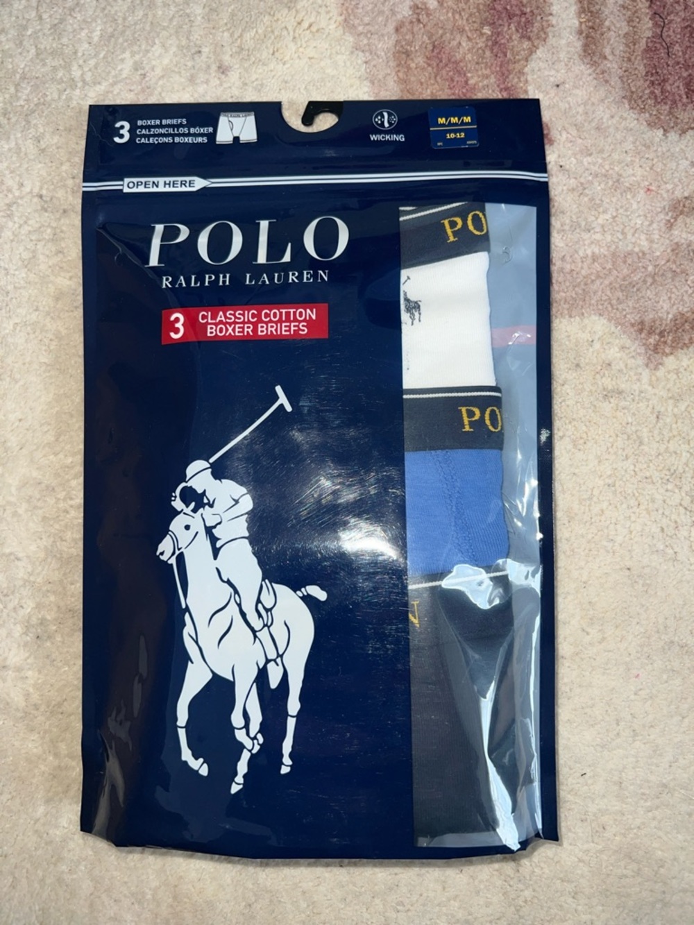 NEW Polo by Ralph Lauren Boys 3-Pack Cotton Boxer Briefs - White, Blue, Black